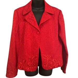 Red Floral Brocade Texture Blazer